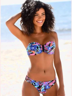 Bas de maillot de bain avec bandes latérales et motifs floraux
