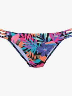 Bas de maillot de bain avec bandes latérales et motifs floraux