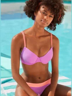 Bas de maillot de bain avec ceinture contrastée en microfibre douce