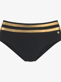 Bas de maillot de bain avec empiècements métallisés et rayures contrastées