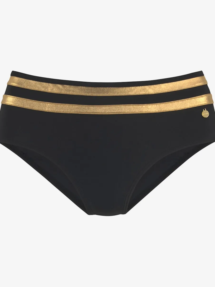 Bas de maillot de bain avec empiècements métallisés et rayures contrastées