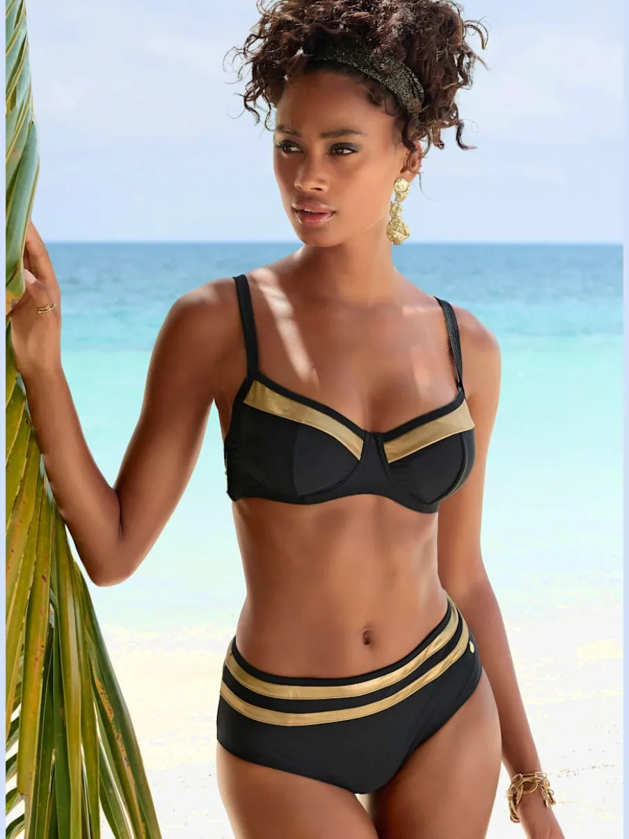Bas de maillot de bain avec empiècements métallisés et rayures contrastées