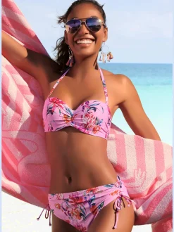 Bas de maillot de bain avec impression florale et barrette ajustable