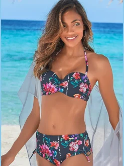 Bas de maillot de bain avec impression florale et barrette ajustable