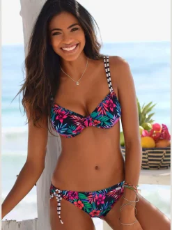 Bas de maillot de bain avec liens à nouer et motifs floraux