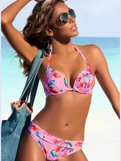 Bas de maillot de bain à ceinture à revers et motifs floraux