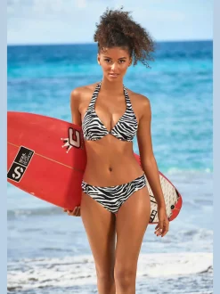 Bas de maillot de bain échancré avec motif animal et fronces