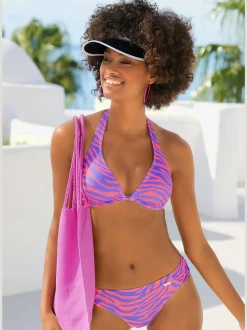 Bas de maillot de bain échancré avec motif animal et fronces