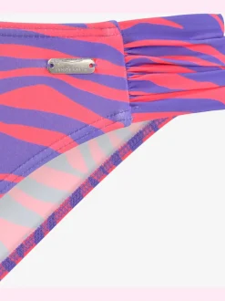 Bas de maillot de bain échancré avec motif animal et fronces