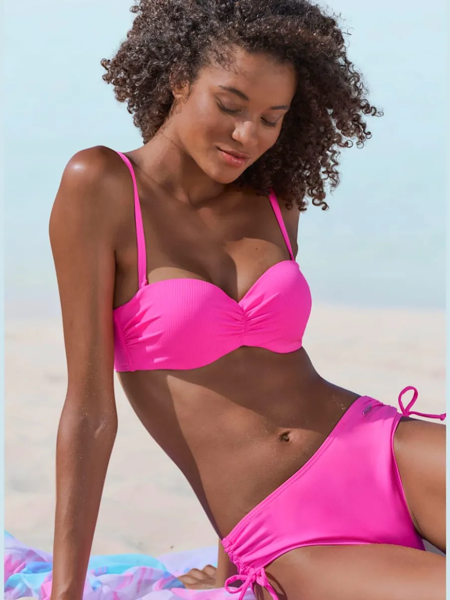 Bas de maillot de bain coupe haute en polyamide recyclé avec lien ajustable