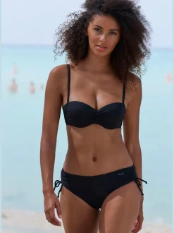 Bas de maillot de bain coupe haute en polyamide recyclé avec lien ajustable