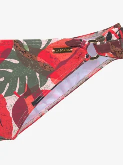 Bas de maillot de bain en polyamide recyclé avec motifs tropicaux et anneaux décoratifs en or