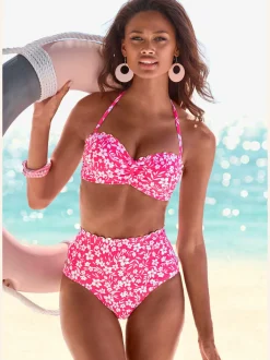 Bas de maillot de bain à fleurs avec coupe haute en microfibre douce