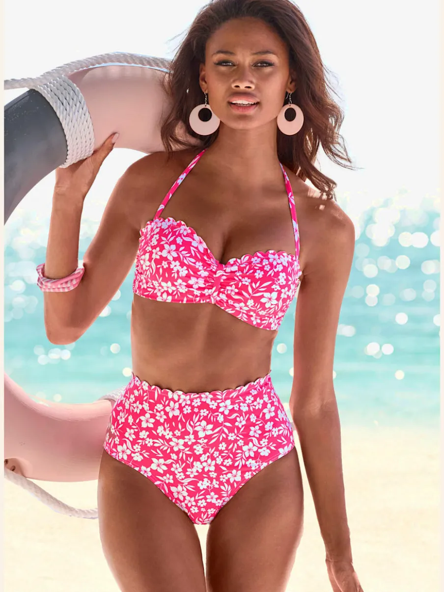 Bas de maillot de bain à fleurs avec coupe haute en microfibre douce