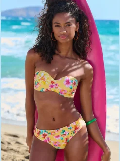 Bas de maillot de bain floral avec ceinture à revers en microfibre douce