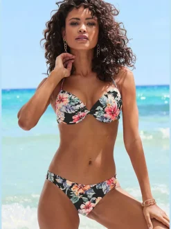Bas de maillot de bain floral à coupe brésilienne avec polyamide recyclé