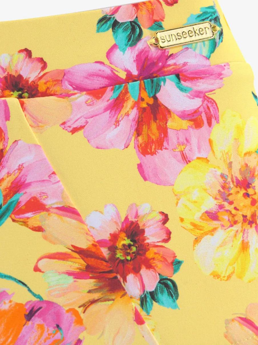 Bas de maillot de bain floral en microfibre douce avec découpe taille haute