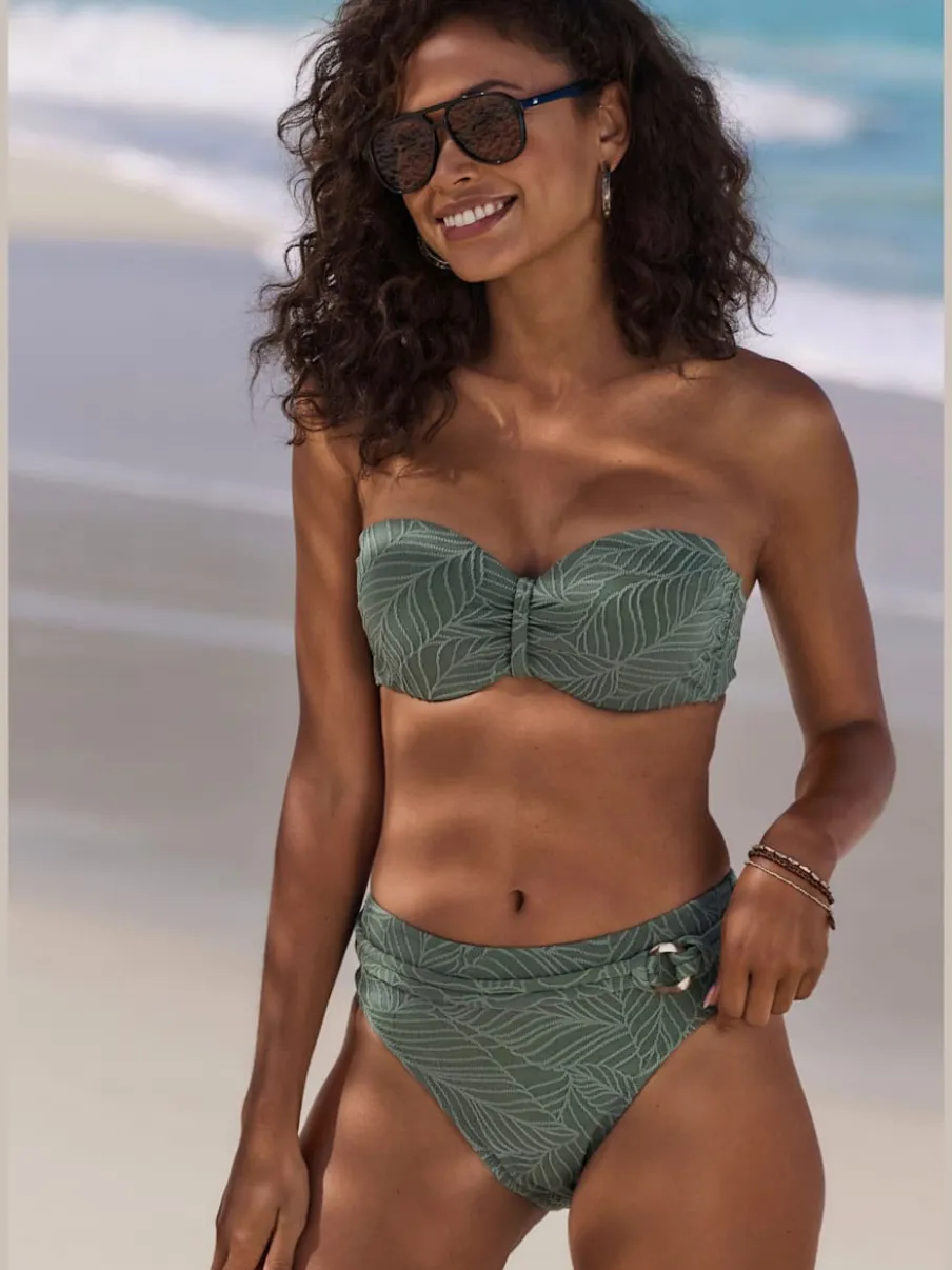 Bas de maillot de bain haute avec ceinture et anneau décoratif