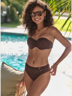 Bas de maillot de bain haute avec ceinture et anneau décoratif