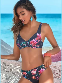 Bas de maillot de bain à imprimé floral en microfibre douce
