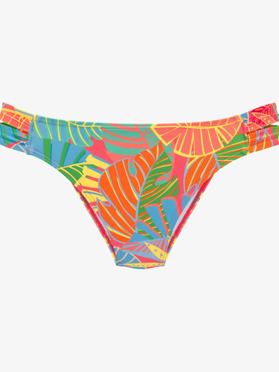 Bas de maillot de bain à imprimé feuilles avec fines bandes latérales