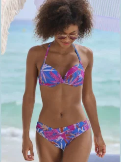 Bas de maillot de bain à motif floral avec bords-côtes torsadés