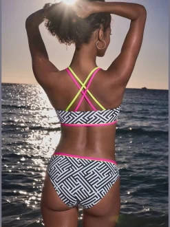 Bas de maillot de bain à motif graphique et ceinture colorée