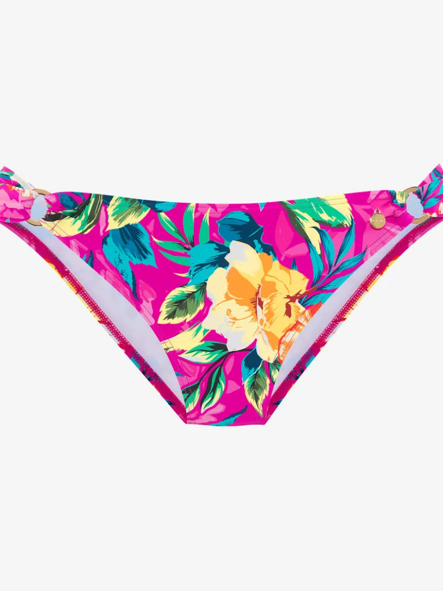 Bas de maillot de bain à motifs floraux avec anneaux dorés