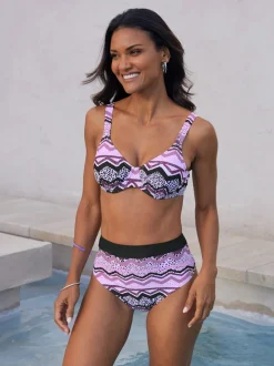 Bas de maillot de bain à motif zigzag et large bordure