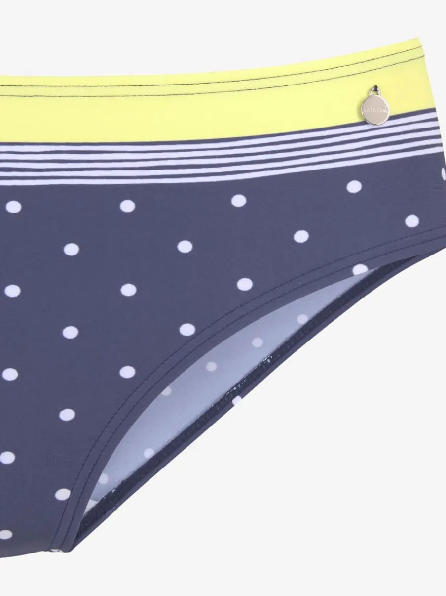 Bas de maillot de bain à pois avec coupe haute et petit emblème