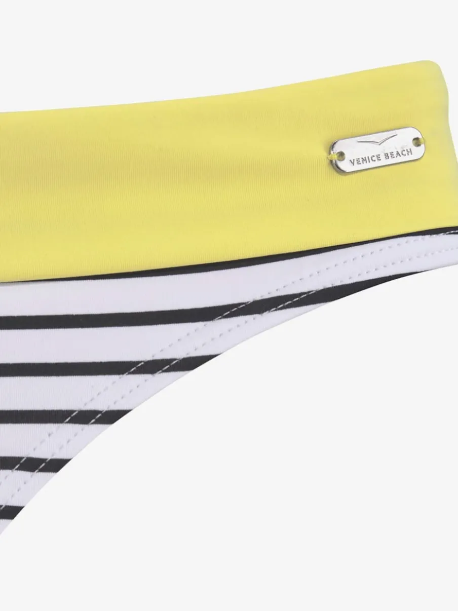 Bas de maillot de bain rayé avec ceinture contrastée en microfibre recyclée
