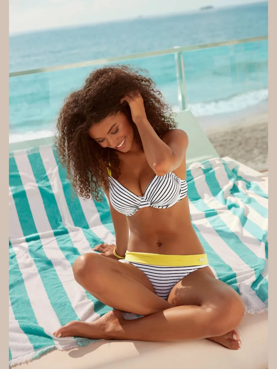 Bas de maillot de bain rayé avec ceinture contrastée en microfibre recyclée