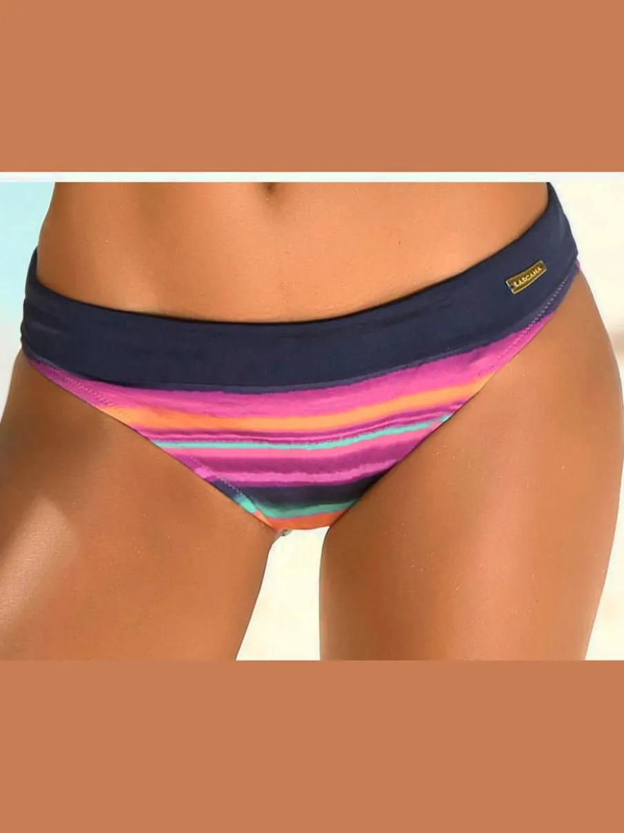 Bas de maillot de bain à rayures avec ceinture à revers