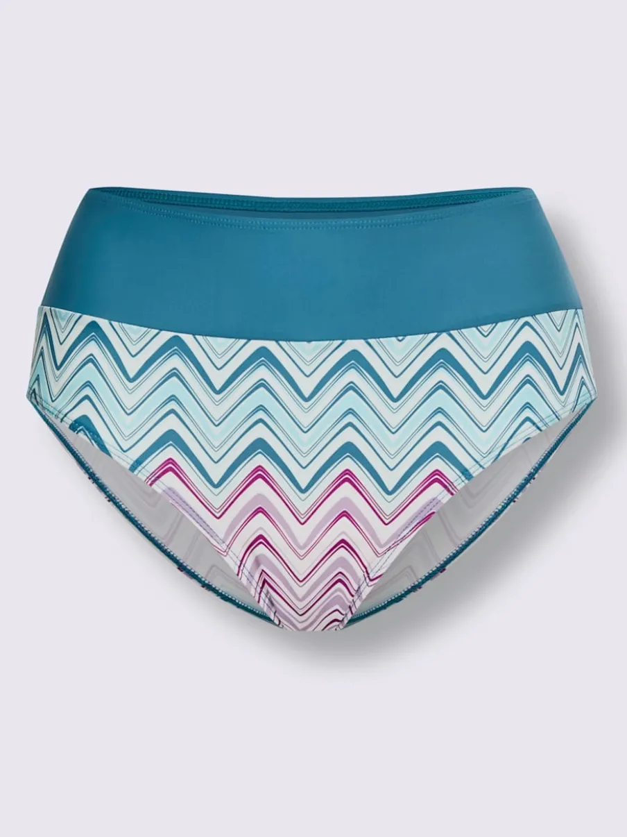 Bas de maillot de bain à rayures géométriques et taille haute avec un soutien à bretelles