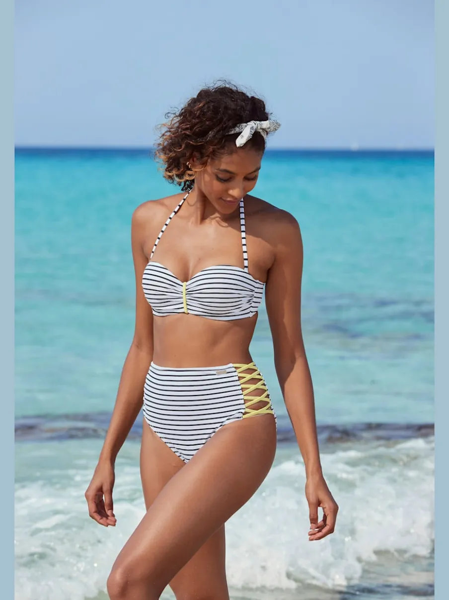 Bas de maillot de bain taille haute à rayures avec rubans croisés