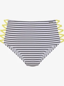 Bas de maillot de bain taille haute à rayures avec rubans croisés