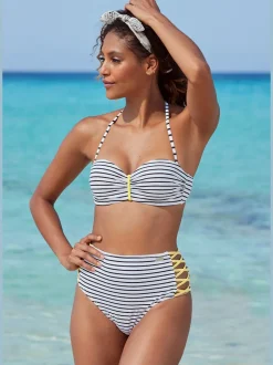 Bas de maillot de bain taille haute à rayures avec rubans croisés