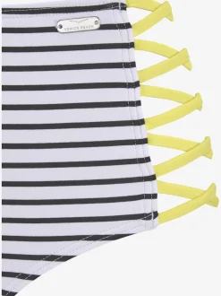 Bas de maillot de bain taille haute à rayures avec rubans croisés