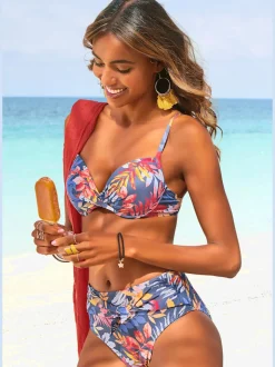 Bas de maillot de bain taille haute à imprimé floral avec ceinture nouée