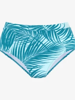 Bas de maillot de bain taille haute avec imprimé palmiers et bretelles larges