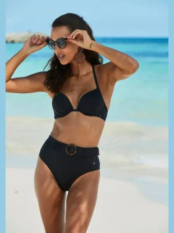 Bas de maillot de bain taille haute avec ceinture amovible et anneau