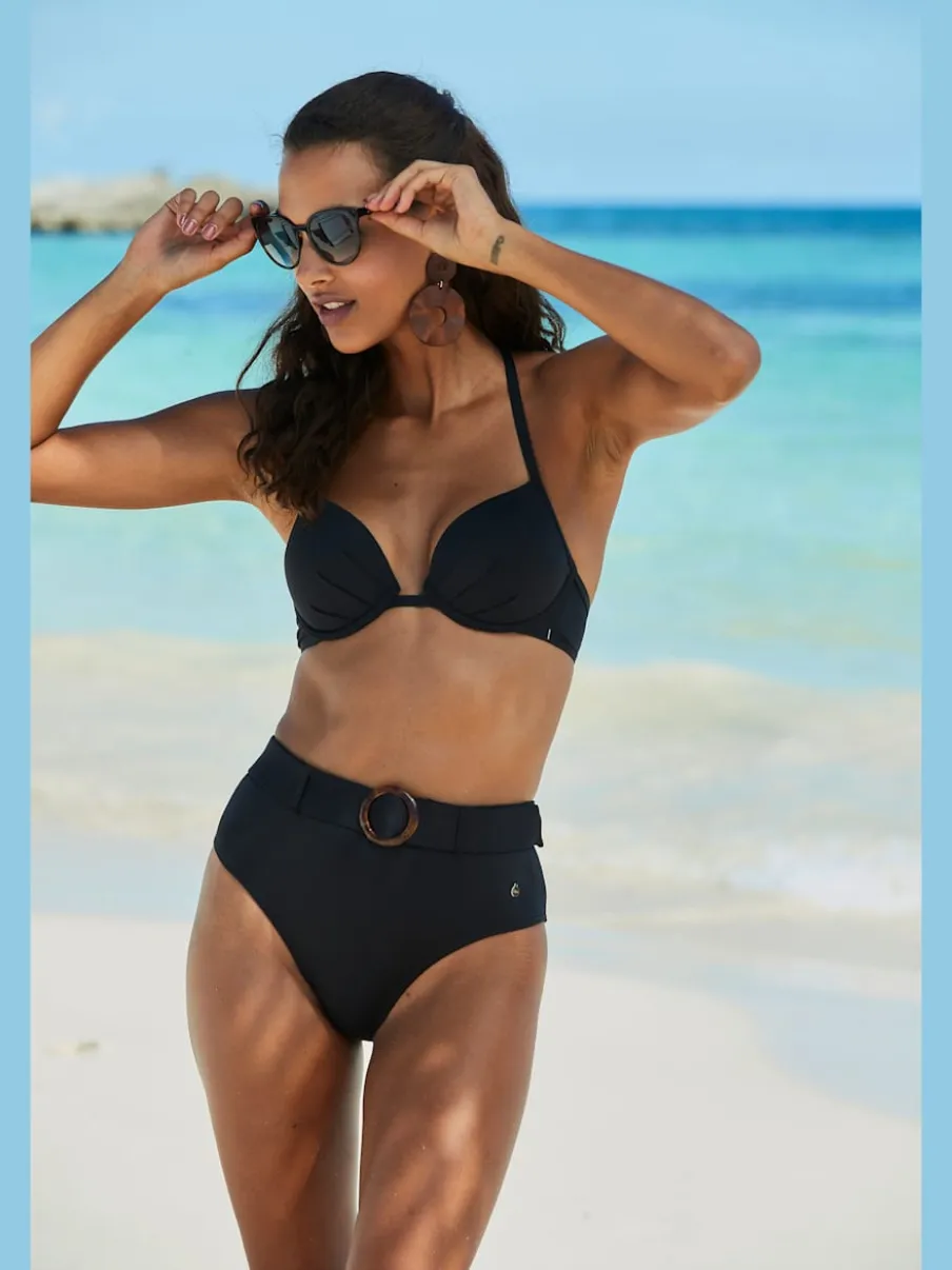 Bas de maillot de bain taille haute avec ceinture amovible et anneau