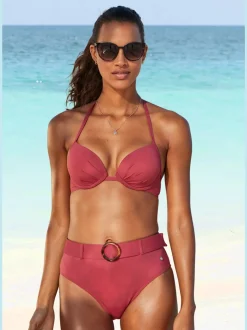 Bas de maillot de bain taille haute avec ceinture amovible et anneau