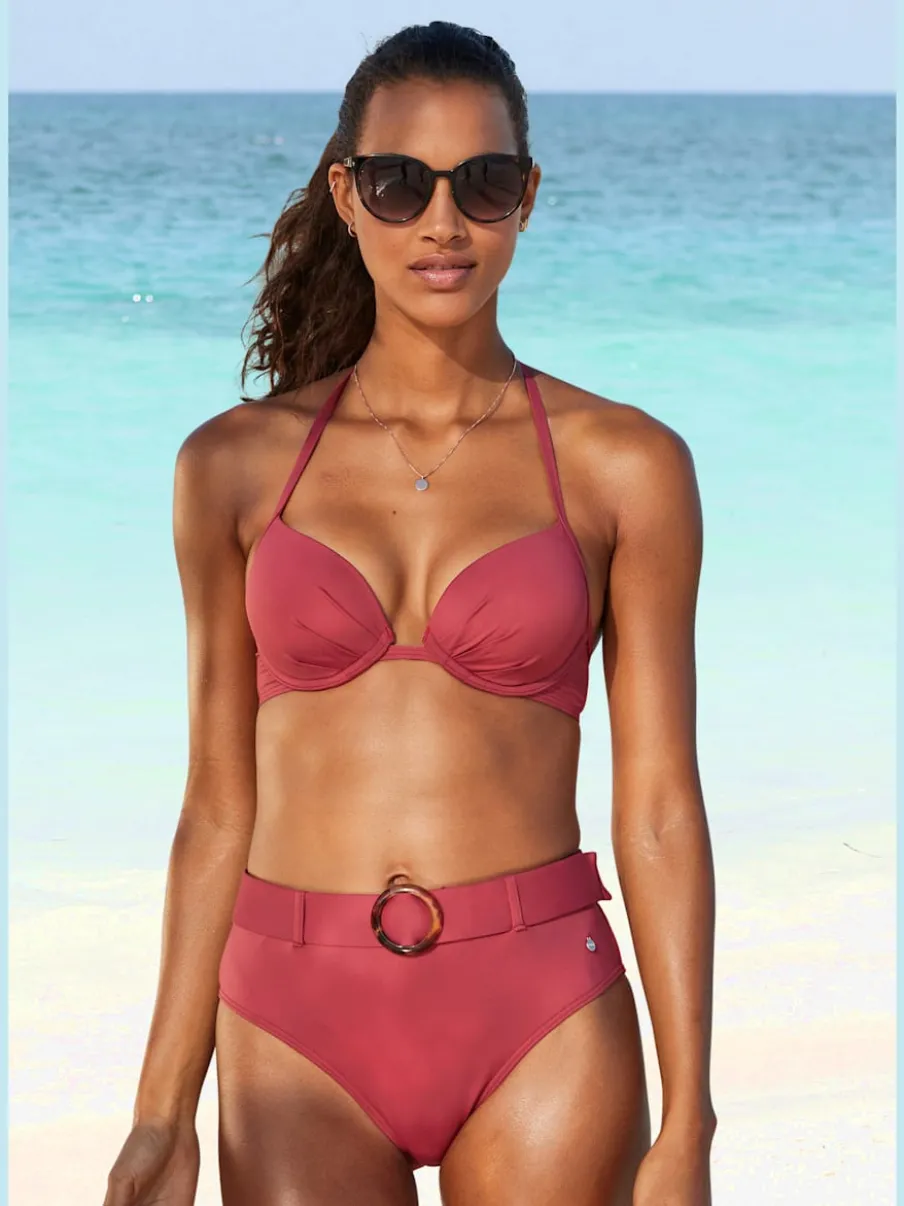 Bas de maillot de bain taille haute avec ceinture amovible et anneau