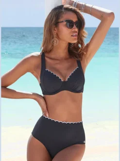 Bas de maillot de bain taille haute avec bordure cocotte et barrettes latérales