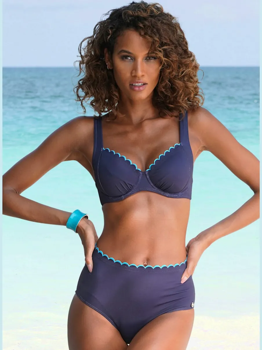 Bas de maillot de bain taille haute avec bordure cocotte et barrettes latérales