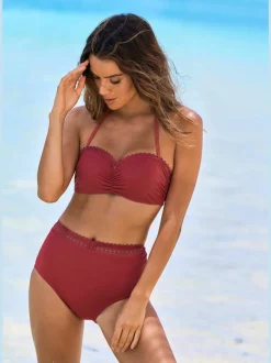 Bas de maillot de bain taille haute à bord découpé au laser en microfibre douce