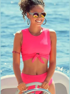 Bas de maillot de bain taille haute avec détails noués et matière recyclée