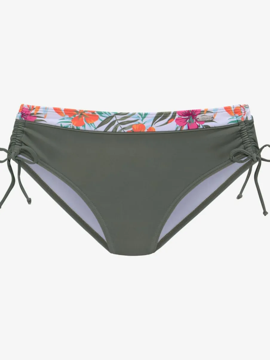 Bas de maillot de bain taille haute avec empiècement floral ajustable
