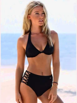 Bas de maillot de bain taille haute à bandes croisées sur les côtés